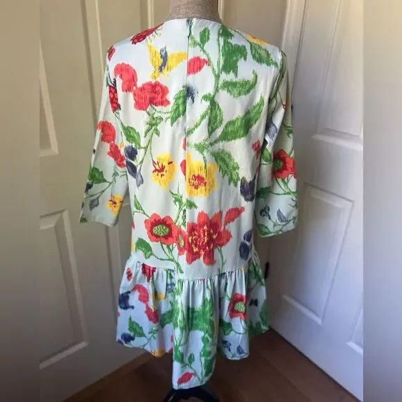 Tuckernuck Pierce Dress in Blue Floral Flounce Hem 3/4 Sleeve Size Medium - Picture 3 of 5